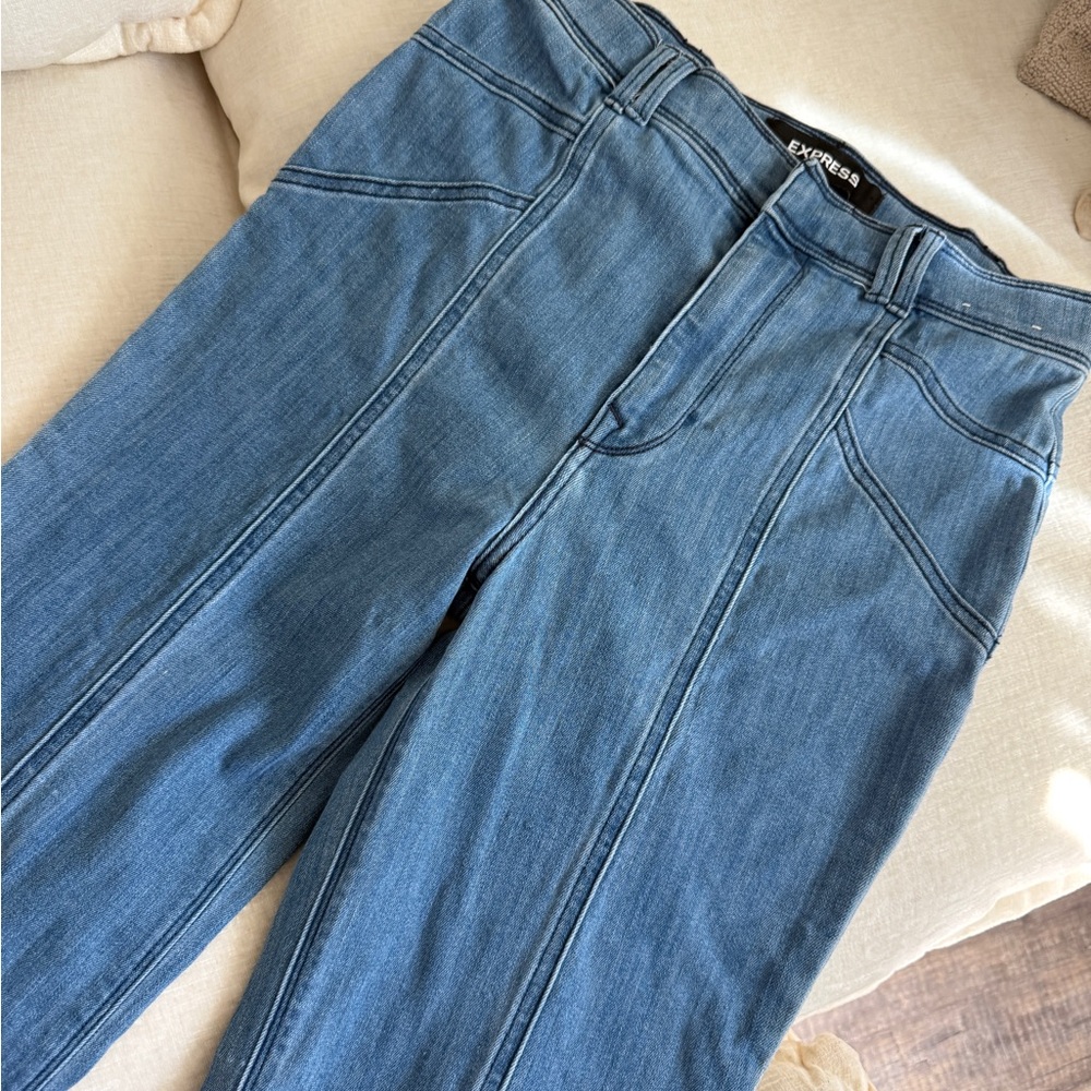 Express Denim Flare Jeans in Blue - Picture 3 of 8